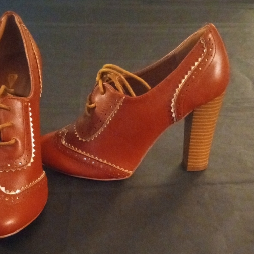 JoliMall Reddish Brown Brogue Oxford Heels 7 Dark Academia Twee - Picture 12 of 16
